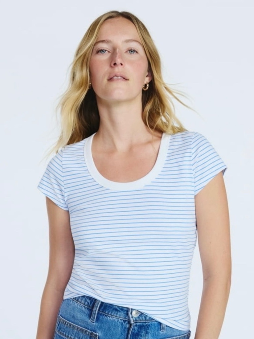 Free Assembly Women’s Scoop Neck Tee Blue White Stripe Sz XXL NWT